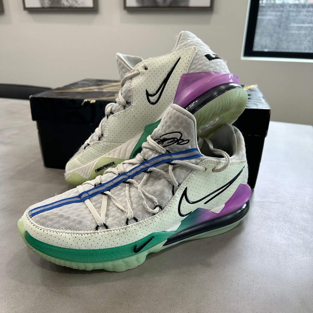 Nike men’s 11 Lebron XVII basketball shoes - white teal purple  glow in the dark